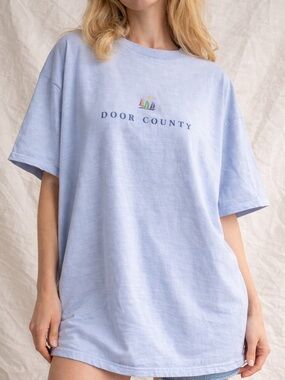 Vintage Door County Tee | Light Blue Oversized Cotton Shirt | 3X Coastal